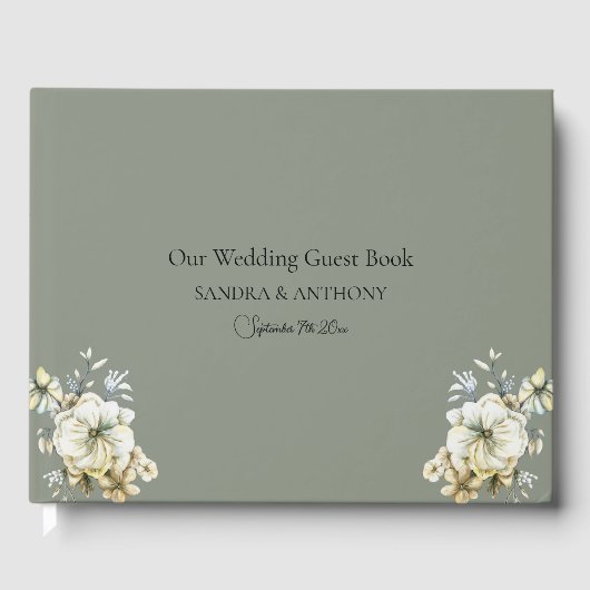 Elegant Sage Green Floral Wedding Guest Book Gästebuch (Vorderseite)