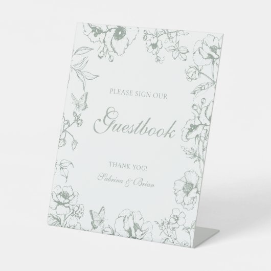 Elegant Sage Green Floral Wedding Guestbook Sockelschild (Vorderseite)
