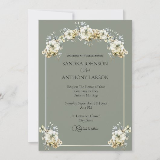 Elegant Sage Green Floral Wedding Invitation Einladung (Vorderseite)