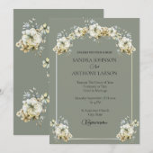 Elegant Sage Green Floral Wedding Invitation Einladung (Vorne/Hinten)