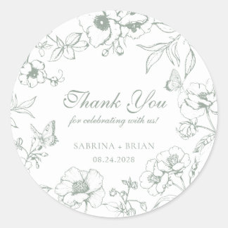 Elegant Sage Green Floral Wedding Thank You Runder Aufkleber