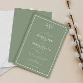 Elegant Sage Green Formal Monogram Wedding Einladung
