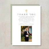 Elegant Sage Green Foto Boy First Communion Dankeskarte