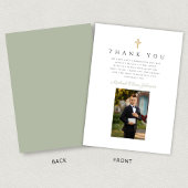 Elegant Sage Green Foto Boy First Communion Dankeskarte