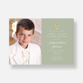Elegant Sage Green Foto Boy First Communion Einladung