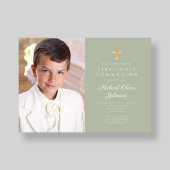 Elegant Sage Green Foto Boy First Communion Einladung