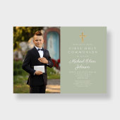 Elegant Sage Green Foto Boy First Communion Einladung