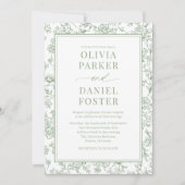 Elegant Sage Green French Floral Toile Einladung (Vorderseite)