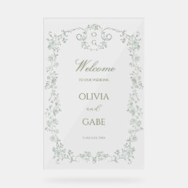 Elegant Sage Green French Floral Wedding Sign Acrylschild