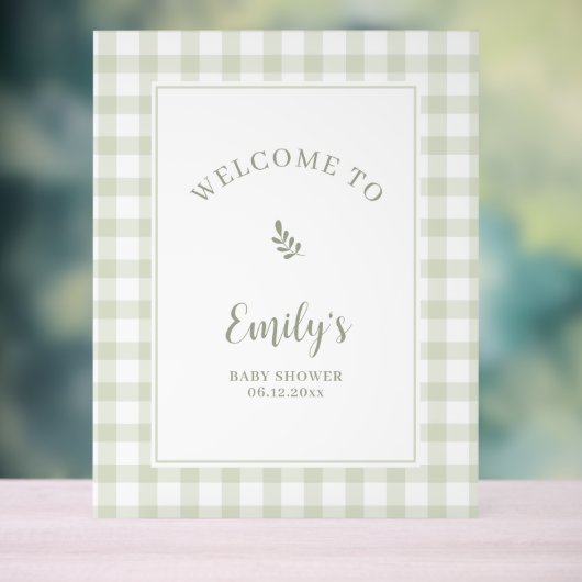 Elegant Sage Green Gingham Baby Shower Welcome Acrylschild (Neutral)