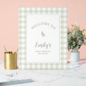 Elegant Sage Green Gingham Baby Shower Welcome Acrylschild (Hochzeit)