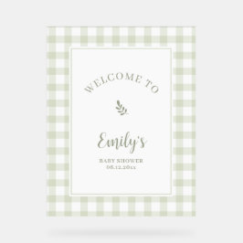 Elegant Sage Green Gingham Baby Shower Welcome Acrylschild