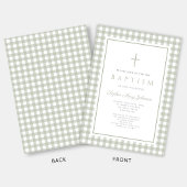 Elegant Sage Green Gingham Girl Baptism Einladung