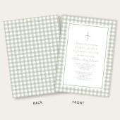 Elegant Sage Green Gingham Girl First Communion Einladung