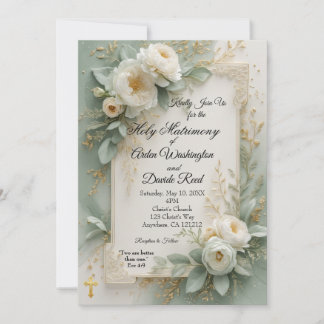 Elegant Sage Green & Gold Christian Wedding  Einladung