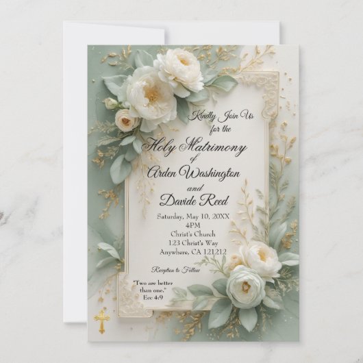Elegant Sage Green & Gold Christian Wedding  Einladung (Vorderseite)