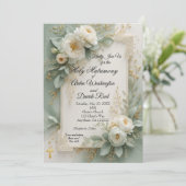 Elegant Sage Green & Gold Christian Wedding  Einladung (Stehend Vorderseite)