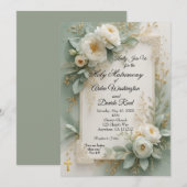 Elegant Sage Green & Gold Christian Wedding  Einladung (Vorne/Hinten)
