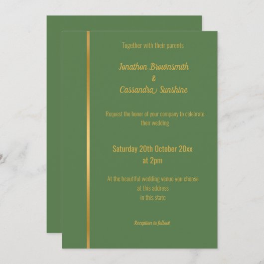 ELEGANT SAGE GREEN GOLD CLASSIC WEDD INVITATIO EINLADUNG (Vorne/Hinten)