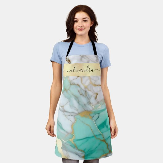 Elegant Sage Green Gold Marble Stone Custom Schürze (Getragen)