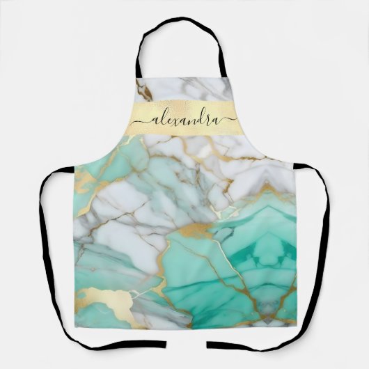 Elegant Sage Green Gold Marble Stone Custom Schürze (Vorderseite)