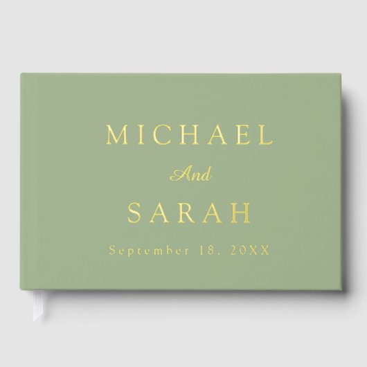 Elegant Sage Green Gold Modern Minimalist Wedding Gästebuch (Vorderseite)