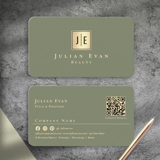 Elegant Sage Green Gold Professional Monogram Visitenkarte