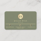 Elegant Sage Green Gold Shiny Circle Monogram Visitenkarte (Vorderseite)