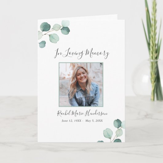 Elegant Sage Green Greenery Eukalyptus Funeral Programm (Vorderseite)