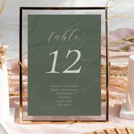 Elegant Sage Green Guest Names Script Wedding Tischnummer