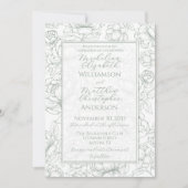 Elegant Sage Green Hand-Drawn Floral Wedding  Einladung (Vorderseite)