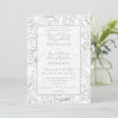 Elegant Sage Green Hand-Drawn Floral Wedding Einladung (Stehend Vorderseite)