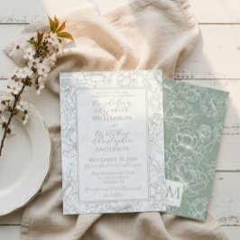 Elegant Sage Green Hand-Drawn Floral Wedding Einladung