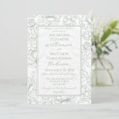 Elegant Sage Green Hand-Drawn Floral Wedding Invi Einladung (Stehend Vorderseite)