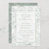 Elegant Sage Green Hand-Drawn Floral Wedding  Invi Einladung (Vorne/Hinten)