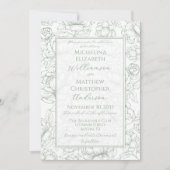 Elegant Sage Green Hand-Drawn Floral Wedding Invi Einladung (Vorderseite)