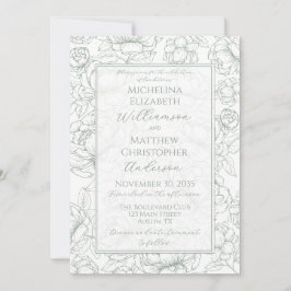 Elegant Sage Green Hand-Drawn Floral Wedding Invi Einladung