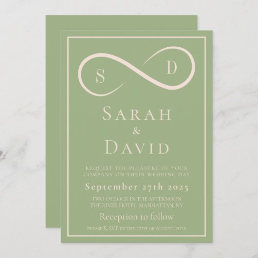 Elegant Sage Green Infinity Minimalist Modern Einladung (Vorne/Hinten)
