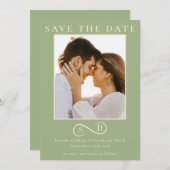 Elegant Sage Green Infinity Monogram Save the Date (Vorne/Hinten)