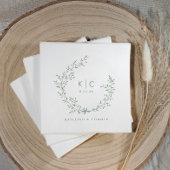 Elegant Sage Green Initials Botanical Wedding Serviette