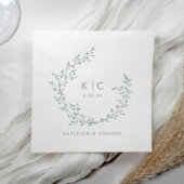 Elegant Sage Green Initials Botanical Wedding Serviette