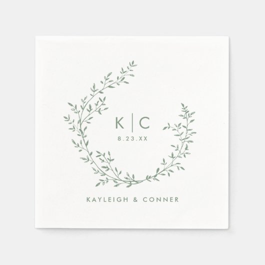 Elegant Sage Green Initials Botanical Wedding Serviette (Vorderseite)