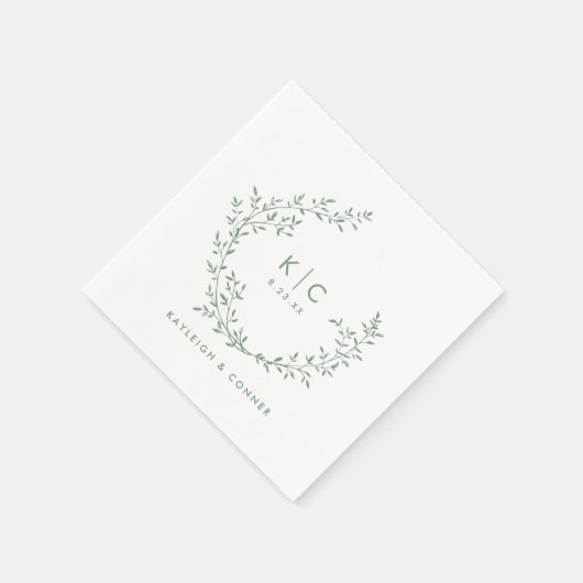 Elegant Sage Green Initials Botanical Wedding Serviette (Ecke)