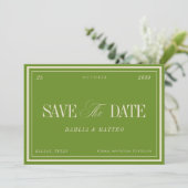 Elegant Sage Green & Ivory Vintage Retro Wedding Save The Date (Stehend Vorderseite)