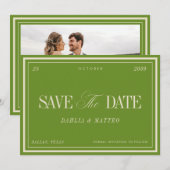 Elegant Sage Green & Ivory Vintage Retro Wedding Save The Date (Vorne/Hinten)