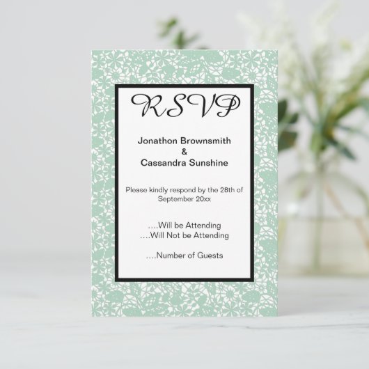 ELEGANT SAGE GREEN LACE UAWG EINLADUNG (Stehend Vorderseite)