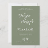 Elegant Sage Green Minimalist Boho Photo Wedding Einladung (Vorderseite)