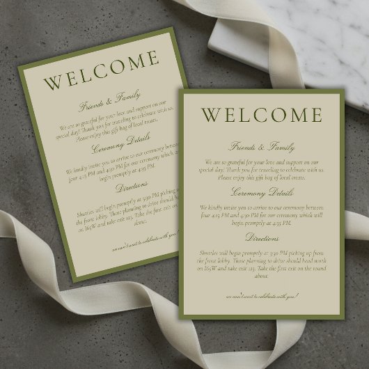 Elegant Sage Green Minimalist Wedding Welcome Programm