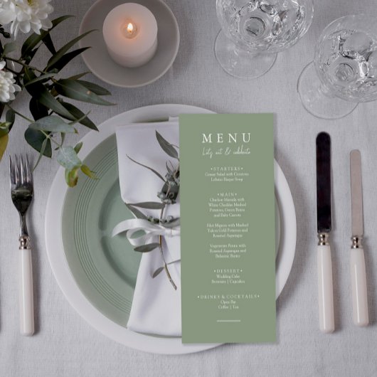 Elegant Sage Green Modern Let's Eat Wedding Dinner Menükarte