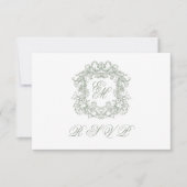 Elegant Sage Green Monogram Crest Meals Wedding RSVP Karte (Vorderseite)